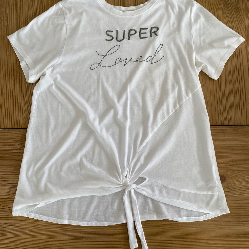 Sweet Soul White Tee with Olive Trim